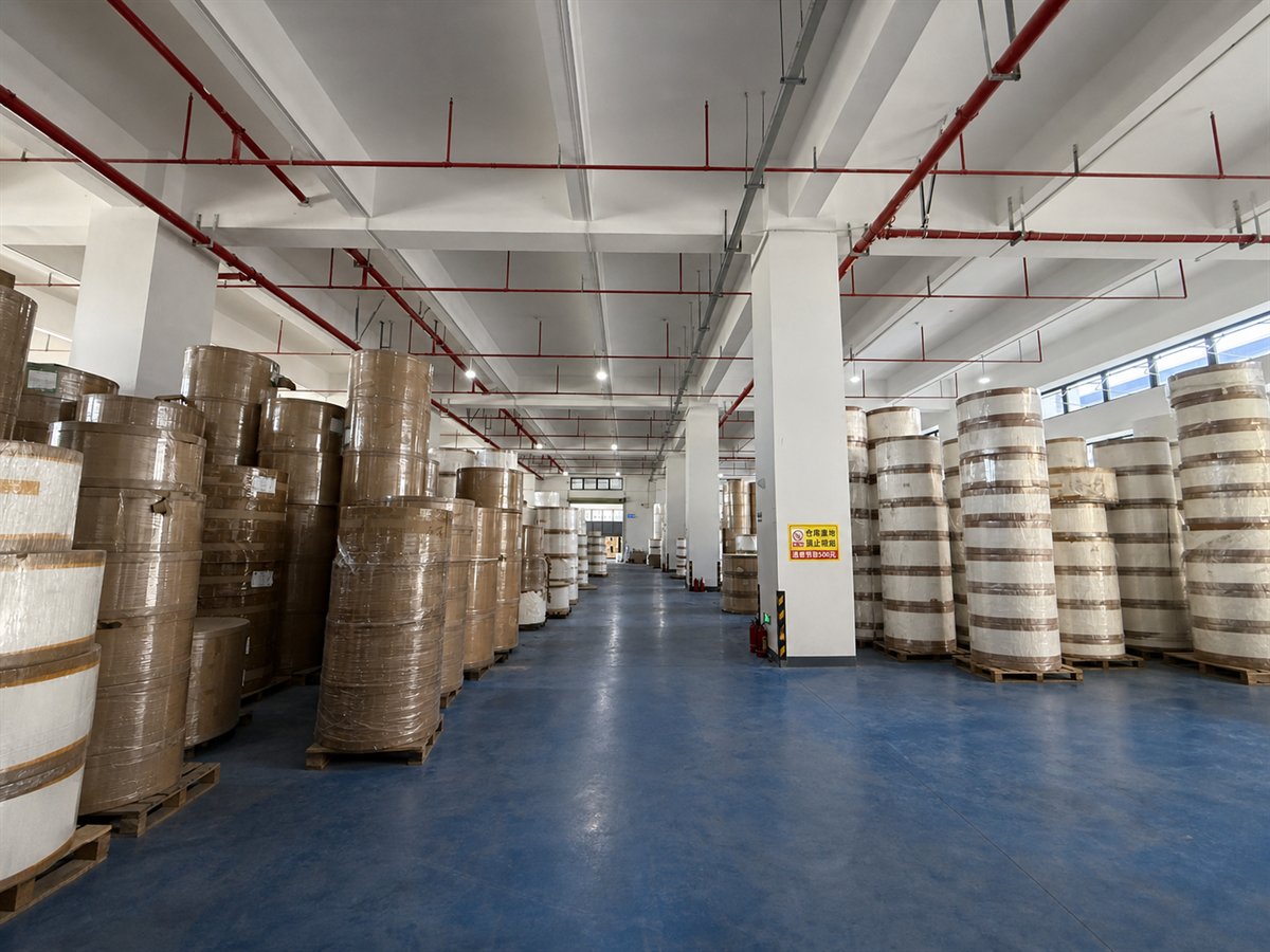 Paper rolls stored in the factory material area