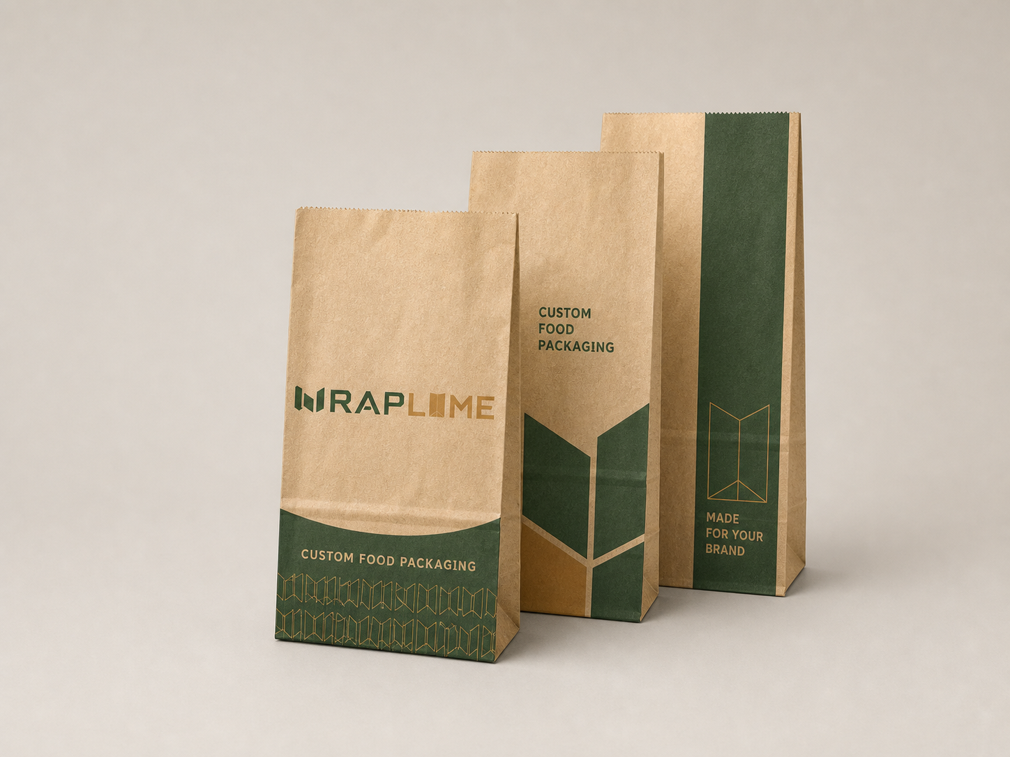 Custom square bottom paper bags in kraft, white and printed finishes